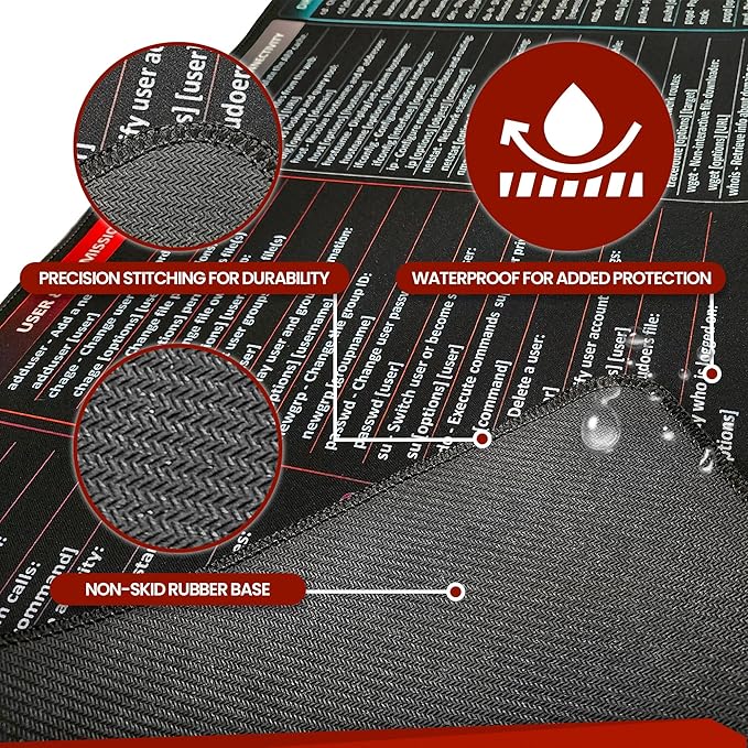 Linux Commands Mouse Pad | Shortcuts Cheat Sheet to Kali/Red/Hat/Ubuntu/OpenSUSE/Arch/Debian/Unix | Extended Large Cheat Sheet Desk Pad | 35.5" x 15.7" | Programmer Gifts