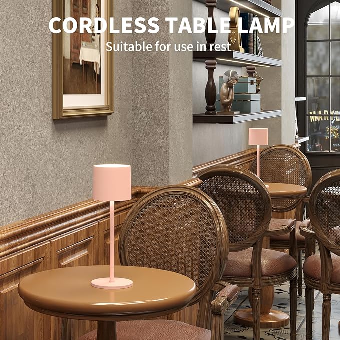 2-Pack Cordless Table Lamp, Portable LED Desk Lamps, 2 Adjustable Height, 4400mAh Battery Powered Rechargeable Light, 3 Color Stepless Dimming, for Restaurant, Bedroom, Outdoor Camping