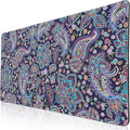 Mouse Pad Paisley Floral, Desk Mat for Desktop, Purple Flowers Desk Pad Extended XXL Large Gaming Mouse pad Anti-Slip with Stitched Edges Waterproof Computer Laptop Keyboard Desk Mat for Women Girls