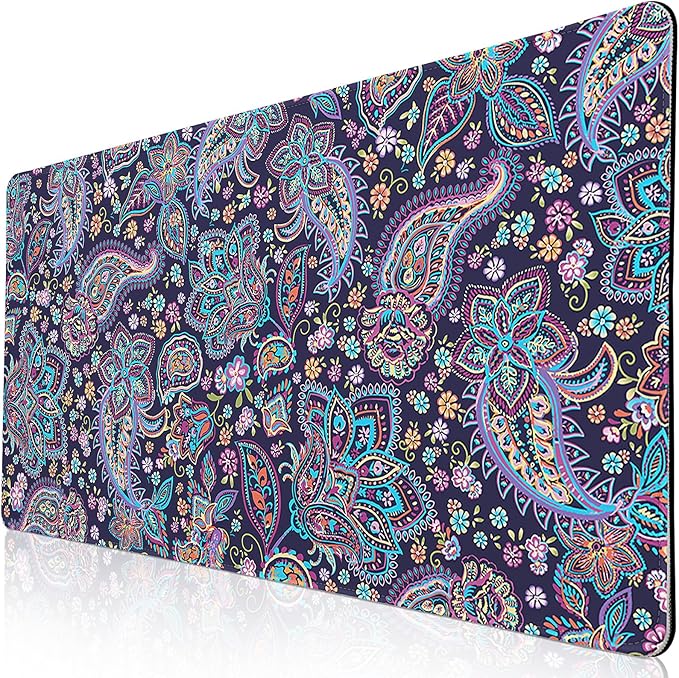 Mouse Pad Paisley Floral, Desk Mat for Desktop, Purple Flowers Desk Pad Extended XXL Large Gaming Mouse pad Anti-Slip with Stitched Edges Waterproof Computer Laptop Keyboard Desk Mat for Women Girls