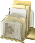 Inclined Desk File Organizer,Vertical File Folder Holder Stand Metal Rack File Sorter for Office Classroom Desktop Organization