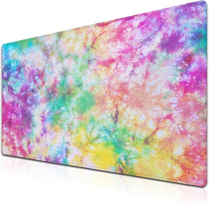 Desk Mouse Pad Rainbow Mats, XXL Mouse Pads Desk Pad for Women Keyboard Big Mousepads, Long Desk Pad Non-Slip Rubber Base, 35.4 X 15.7 inch for Work/Game/Office/Home Splash Tie Dye Pattern