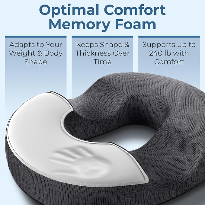 5 STARS UNITED Donut Pillow Hemorrhoid Tailbone Cushion – Large Floor Cushion for Coccyx, Prostate, Sciatica, Pelvic Floor, Pressure Sores, Pregnancy & Postpartum Recovery Support, Dark Gray