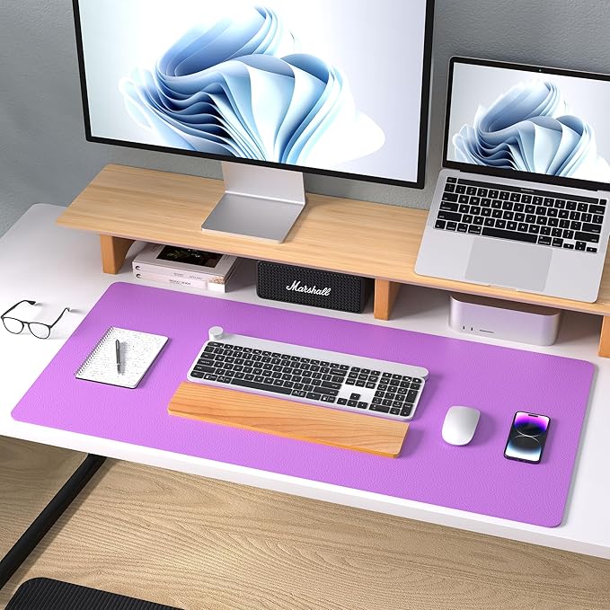Aothia Leather Desk Pad Protector, Mouse Pad, Office Desk Mat, Non-Slip PU Leather Desk Blotter, Laptop Desk Pad, Waterproof Desk Writing Pad for Office and Home (23.6" x 13.7", Iris Violet)