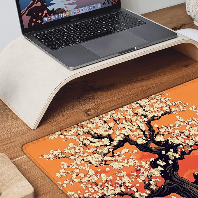 Desk Mat, Japanese Sea Wave XXL 35.4"x15.7"Large Gaming Mouse Pad, 3mm Thick Gaming Keyboard Pad,Desk Pad Non-Slip Rubber Base with Stitched Edges for Office Game Home Decor