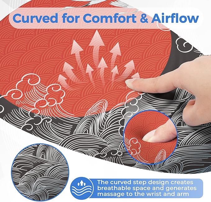 Ergonomic Mouse Pad with Wrist Support, Memory Foam Wrist Rest for Pain Relief & Carpal Tunnel, Non-Slip Base for Office, Computer, PC, Laptop (12x8x1.2inch, Japanese Sunrise)