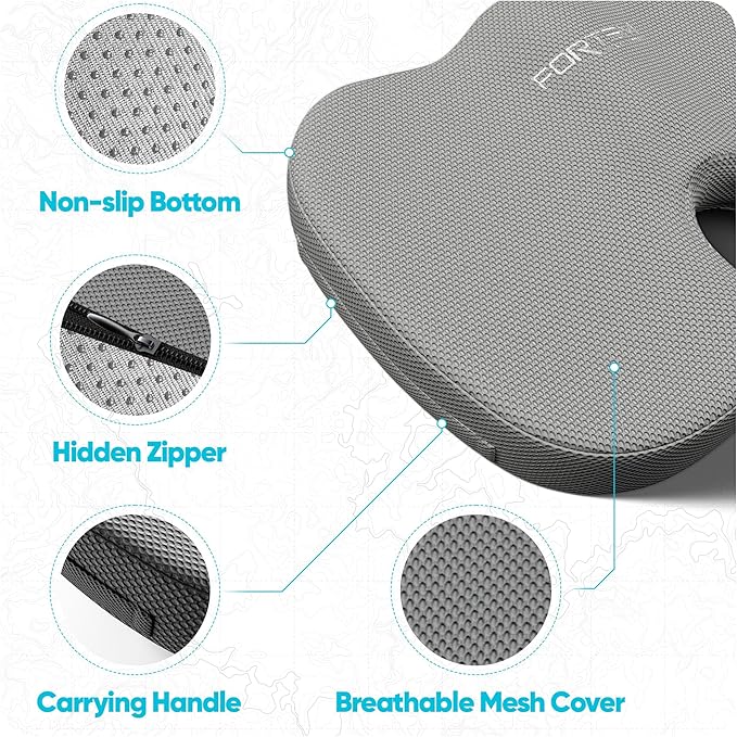 FORTEM Seat Cushion, Office Chair Cushion, Lumbar Support Pillow for Office Chair, Memory Foam Ergonomic Coccyx & Lumbar Support, Car Sitting Pad, Washable Non-Slip, XL