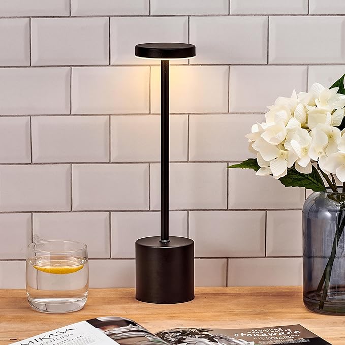Elements 13-Inch Rechargeable LED Desk Lamp - Metal Touch Control Table Lamp with 3 Light Colors, Stepless Dimming, 1200mAh Battery, USB-C Charging for Home Office, Bedroom, Living Room