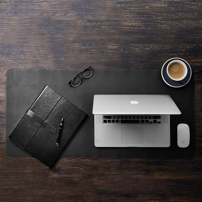 Gallaway Leather Desk Mat, Office Writing Desk Pad, Large 36" x 17" Black, for Top of Desks, Gift Ready Elegant Computer Desk Cover Protector PU Leather