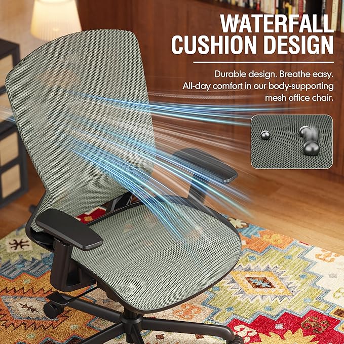 ELABEST Mesh Office Chair,Ergonomic Computer Desk Chair,Sturdy Task Chair- Adjustable Lumbar Support & Armrests,Tilt Function,Comfort Wide Seat,Swivel Home Office Chair (Dusty Sage)