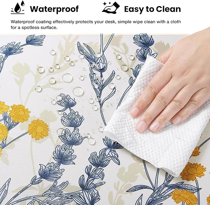 ALOANES Waterproof Mouse Pad with Durable Stitched Edge, Large Gaming Keyboard Pad, Non-Slip Rubber Base, Extended Desk pad for Gamer, Office & Home, Yellow Flower Mousepad 31.5''x 11.8''x 0.12''